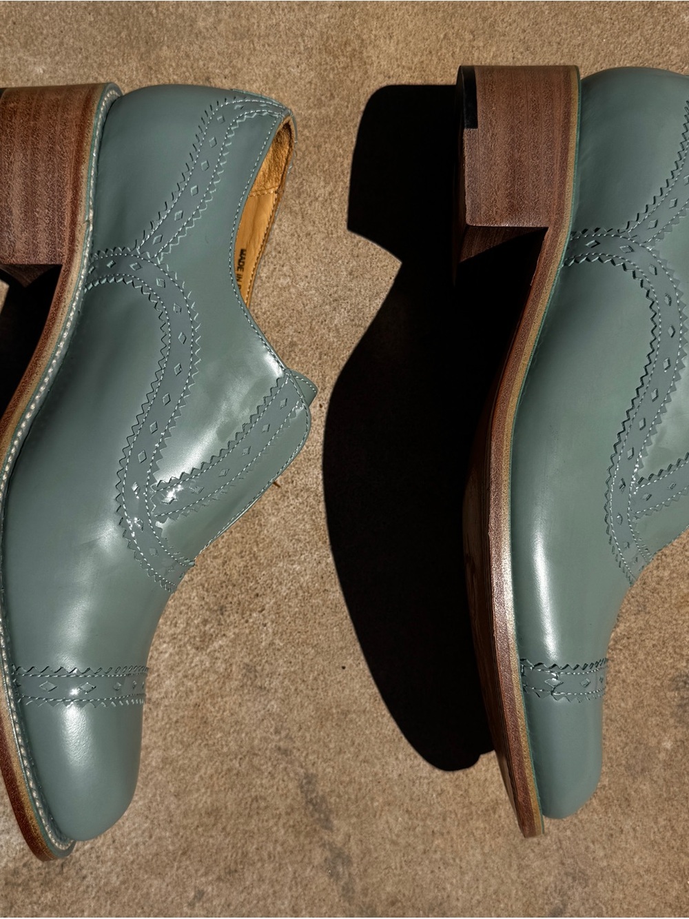 OFFICE OF ANGELA SCOTT Sage Green Leather Slip-On Dress Shoes - Picture 5 of 10
